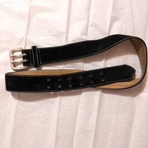 Express Black Suede Belt With Double Buckle